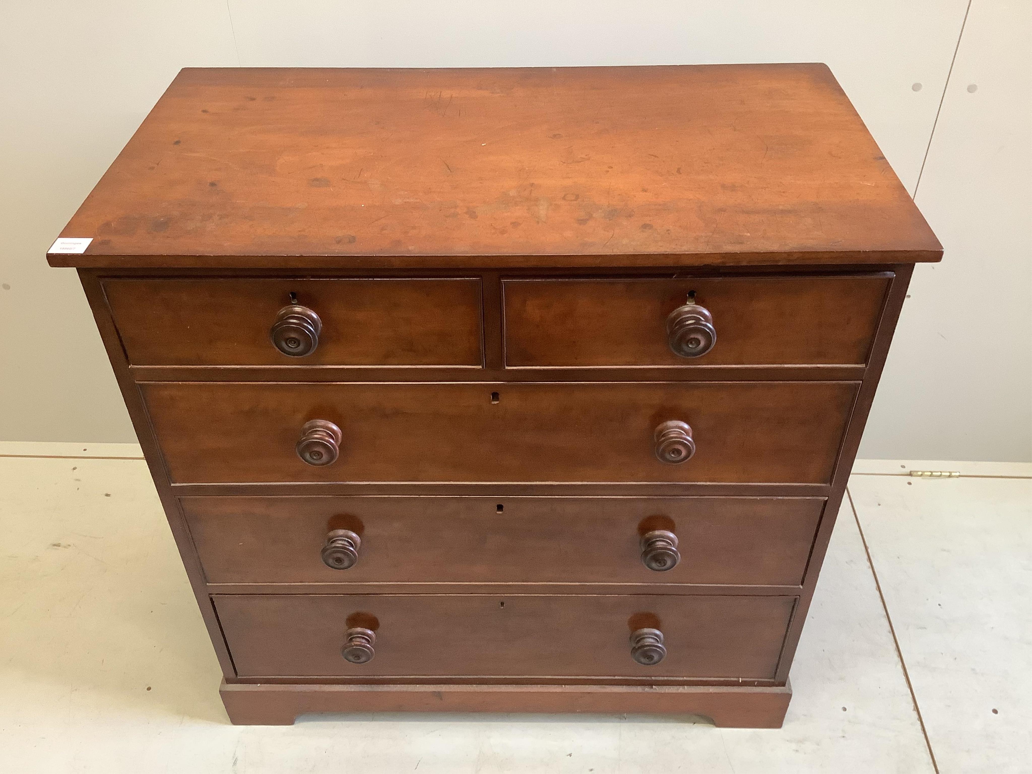 An early Victorian mahogany chest, width 99cm, depth 54cm, height 97cm. Condition - fair